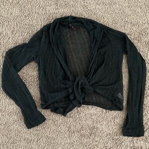 Michelle Tie Front Long Sleeve Sheer Shrug Cardigan Sweater Size M Black